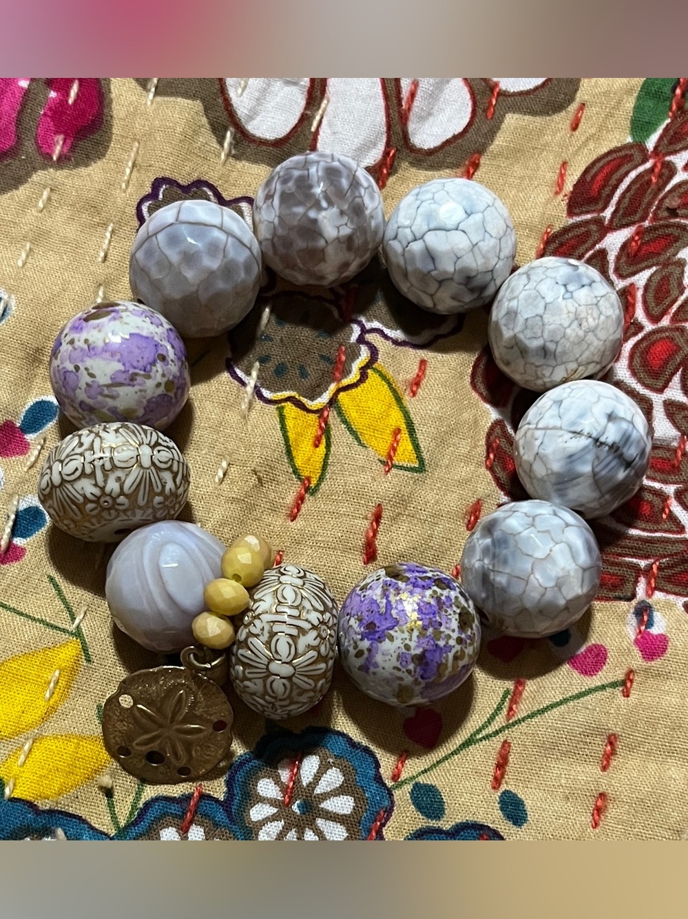 Boho Gemstone Beaded Stretch Bracelet – Dragon Vein Agate & Purple Jasper Accent